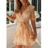 V Neck Half Sleeve Print Dresses Female Bohemian Backless Elegant Ruffles Mini Dress
