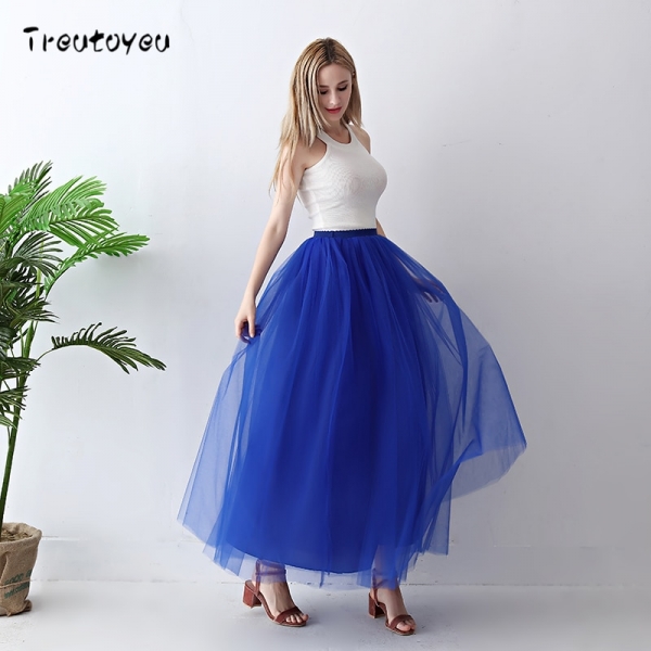 Treutoyeu 5 Layers Maxi Long Women Skirt Tulle Skirts Bridesmaid Wedding Skirt Free Size Faldas Saias Femininas Jupe