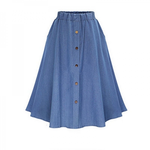 Retro High Waist Denim Skirts Loose Solid Thin Jean Faldas Mujer Fashion Single Breasted Jupe Cozy Summer 17 Women Skirts