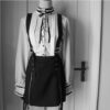 Lattice Zip Suspenders Skirt For Ladies Red Stretchy Cute Punk