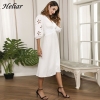 V-Neck Dress Buttons Half Sleeve White Dress Women Autumn Elegant