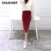 Chic Pencil Skirts Women Skirt Wool Rib Knit Long Skirt Package Hip Split Waist