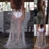 Sexy Beachwear Rhinestone Sequin Skirt - Gold Maxi with Side Split and Mesh See-Through Design