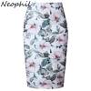 Neophil 19 Elegant Floral Print Ladies Winter Midi Pencil Skirts High Waist Fashion Plus Size Slim Bodycon Office Saia S0417