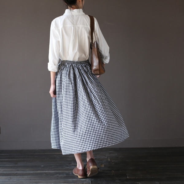 Girls Lady Fashion Vintage Linen Cotton Skirts Casual Plaid Long Skirts A Linen Elastic loose Cotton Mori Girl Kawaii Skirts 2 Lady Fashion Vintage Linen Cotton Skirts - Casual Plaid Elegance for Every Occasion