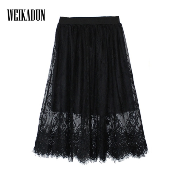 Spring Summer Women Skirt Sexy Lace Mesh Hollow Out Slim Bodycon Tight Pencil Elegant Transparent Black White Skirt D006 1 Lace Mesh Bodycon Skirt for the Fashion-Forward Woman