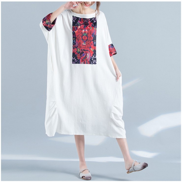 Floral Print Dress Casual Half Sleeve Big Size Dress Loose