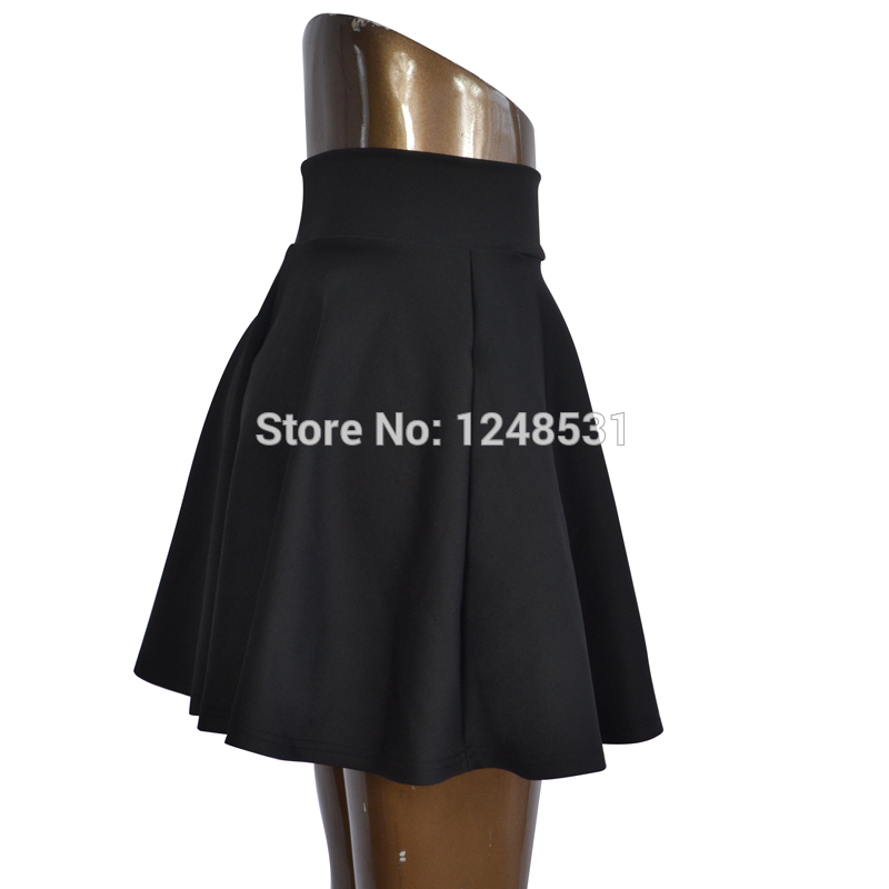 free shipping Women Flared Skater Skirt Basic Solid Color Mini Skirt Above Knee Versatile Stretchy Pleated Casual Skirt 5 sizes 3