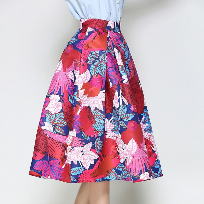 Faldas Vintage 18 Retro Big Swing Red Skirt Print Cartoon A-Line Saias Midi Skirts High Waist Elegant Tutu Pleated Jupe Femme 3 Red Skirt Print Cartoon A-Line Saias Midi Skirts High Waist Elegant Tutu