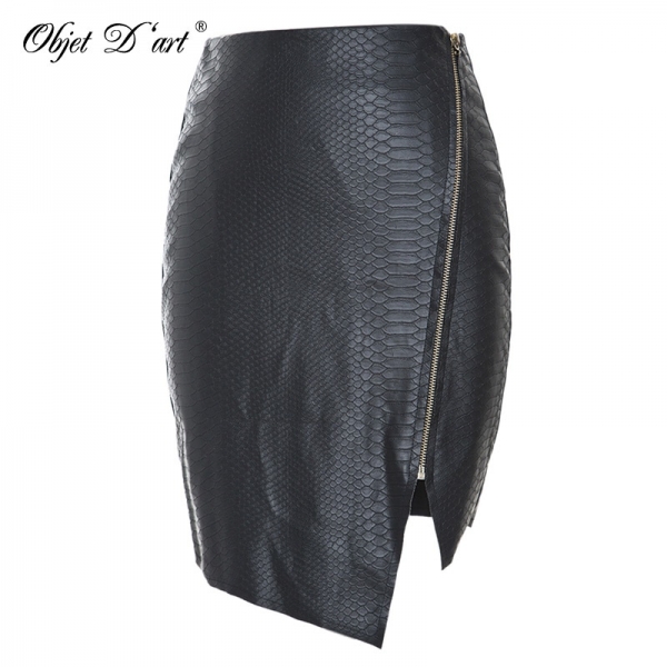 Faux Snake Skin Leather Skirt Polyester Lining Sexy Asymmetrical