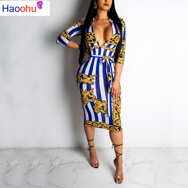 HAOOHU19 New Arrive Sexy Women Striped Deep V-Neck Half Sleeve Bodycon Dress Lady Hollow Out Skinny Lace Up Short Dress CY1130 1 V-Neck Half Sleeve Bodycon Dress Lady Hollow Out Skinny Lace Up Short Dress