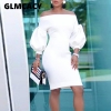 Women Slash Neck Sexy Bodycon Midi Dress Half Lantern Sleeve Knee Length Dress Formal Elegant Party Evening Vestidos