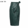 Winter Sexy High Waist Faux leather Skirts Womens Belted Fashion Pencil Skirt