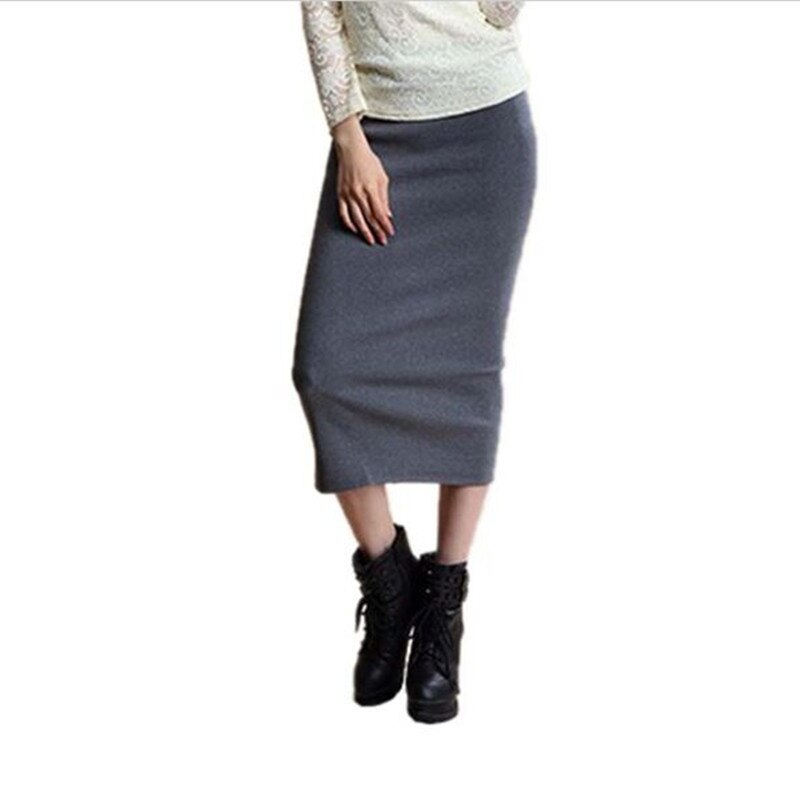 16 Winter Skirts Sexy Chic Pencil Skirts Wool Rib Knit Long Elastic Waist Skirt Package Hip Split Midi Skirt Maxi Vintage 3