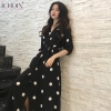 Korean Style V-neck Ladies Evening Party Long Dress Vintage Elegant Dot