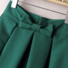 Pleated Knee Length Skirt Vintage A Line Big Bow Red Black Side Zipper
