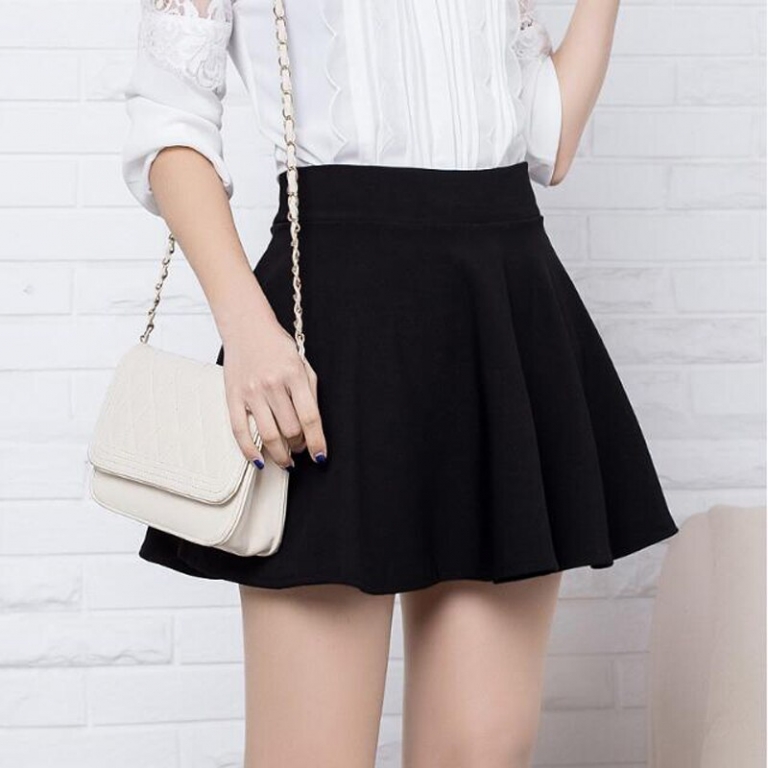 Skirts High Waist Pleated Skirt Vintage Ladies Solid Color Review ⋆ ...