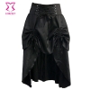 Black Satin Gothic Skirt With Ruffle Women Burlesque Mid Swallowtail