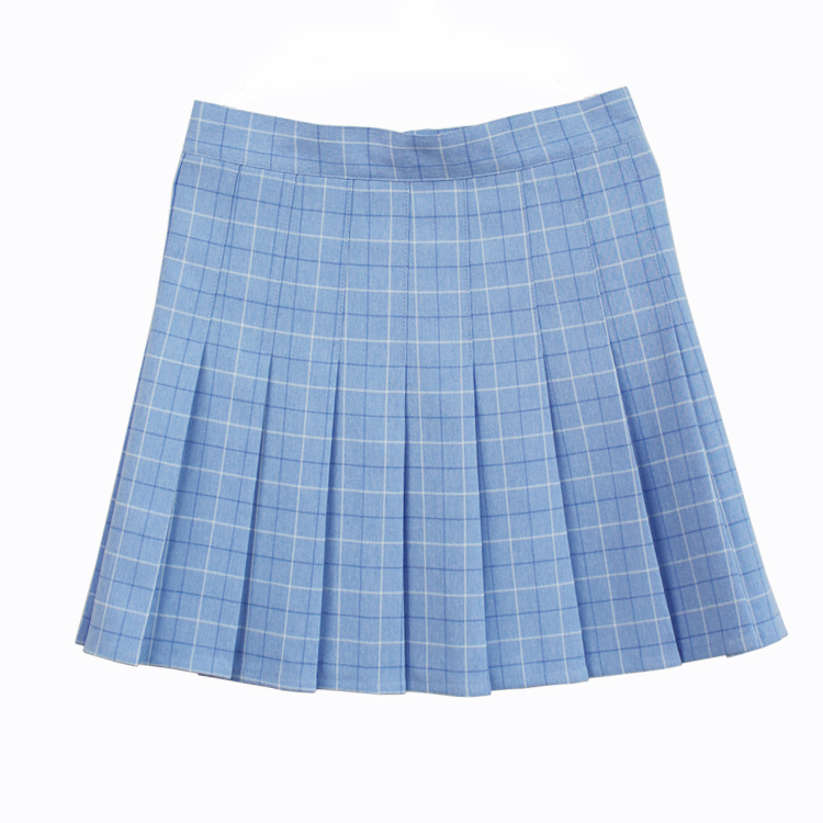 A-line Plaid pleated skirt Uniform high waist Skirt classical Gray&khaki&blue&pink lattice