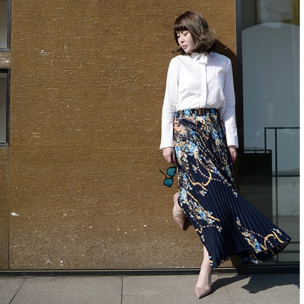 Long Princess Women Chiffon Pleated Skirt Vintage High Waist Big Bottom Skirts Womens Saia Summer Style Jupe Femme Skirt 2 Summer Style with FLOWER SKY Chiffon Pleated Skirts