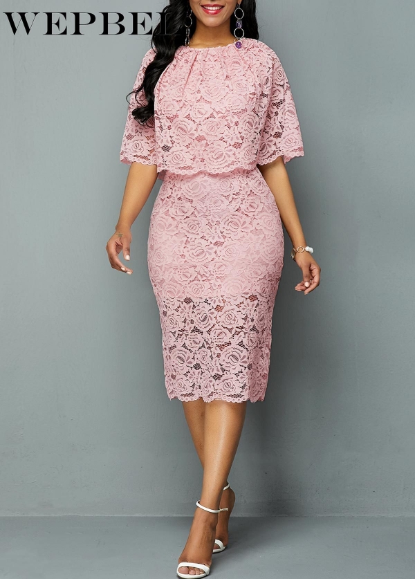 WEPBEL Fashion Female O-Neck Hollow Out Casual Knee-Length Dress Women's Summer Simple Solid Color Half Sleeve Cutout Dress WEPBEL Fashion Female O-Neck Hollow Out Casual Knee-Length Dress Women's Summer Simple Solid Color Half Sleeve Cutout Dress