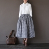 Girls Lady Fashion Vintage Linen Cotton Skirts Casual Plaid Long Skirts A Linen Elastic loose Cotton Mori Girl Kawaii Skirts