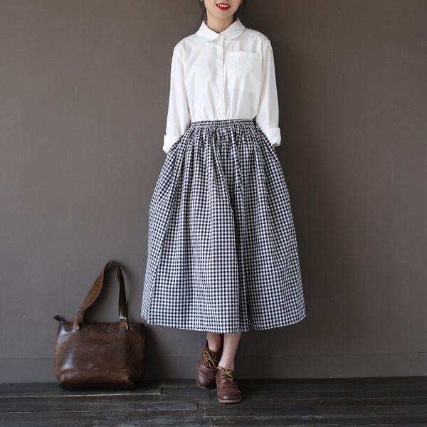 Girls Lady Fashion Vintage Linen Cotton Skirts Casual Plaid Long Skirts A Linen Elastic loose Cotton Mori Girl Kawaii Skirts Girls Lady Fashion Vintage Linen Cotton Skirts Casual Plaid Long Skirts A Linen Elastic loose Cotton Mori Girl Kawaii Skirts