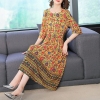 Imitate Real Silk Dress Sweet Women Clothes New Summer Fashion Half Sleeved Print Dresses Lady's Casual Party Dress