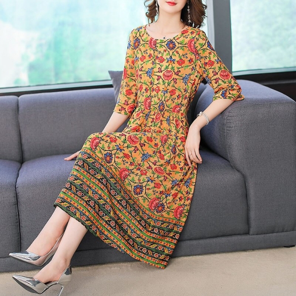 Imitate Real Silk Dress Sweet Women Clothes New Summer Fashion Half Sleeved Print Dresses Lady's Casual Party Dress Imitate Real Silk Dress Sweet Women Clothes New Summer Fashion Half Sleeved Print Dresses Lady's Casual Party Dress