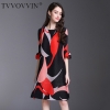 TVVOVVIN 19 New Pleated For Women Flare Half Sleeve Printed Dress Female High Quality Clothing Vestido E004