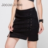 Jocoo Jolee Autumn Lace Up Leather Suede Pencil Skirt Winter 17 Cross High Waist Skirt Zipper Split Bodycon Short Skirts Women