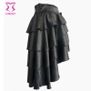 Retro Steampunk Chic: Black Ruffle Satin Asymmetrical Skirt - Gothic Elegance for Women