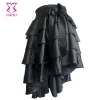 Retro Steampunk Chic: Black Ruffle Satin Asymmetrical Skirt - Gothic Elegance for Women