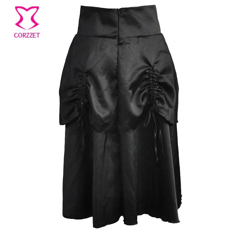 Black Satin Gothic Skirt With Ruffle Women Burlesque Mid Swallowtail Skirts Matching Steampunk Corsets and Bustiers 3