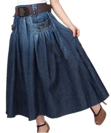 Free Shipping 19 Fashion Summer Denim All-match Loose Casual Jeans Skirt Elastic Waist Long Skirt For Women With Belt S-2XL