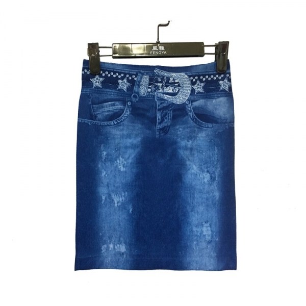 18 Women Summer Imitation denim skirt casual Elegant Sexy High Waist Bodycon Pencil Skirts Lady Elastic slim print Mini D50