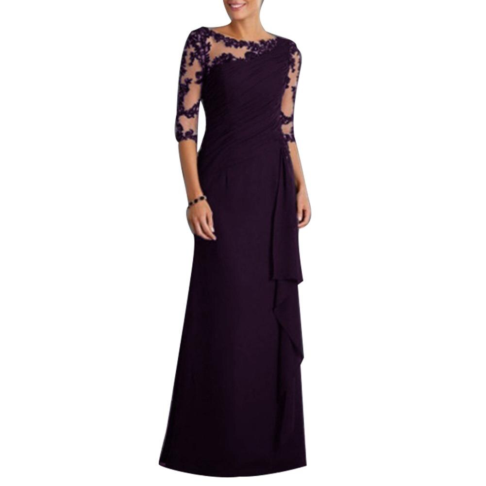 Wholesale Wedding Party See-through Lace Women’s Formal Half Sleeve Pleated Maxi Dress