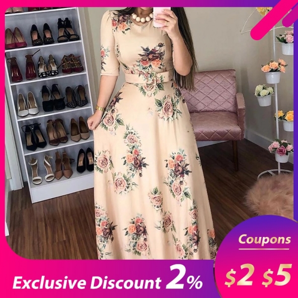 Long Dress Boho Floral Print Maxi Dress Elegant