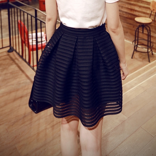 17 Summer New Style Sexy Fashion Skirt Womens Striped Hollow-out Fluffy Long Skirt Swing Skirts Ladies Black/White Ball Gown 1 Sexy Fashion Striped Hollow-Out Long Skirt β Women's Fluffy Summer Swing Ball Gown ππ€