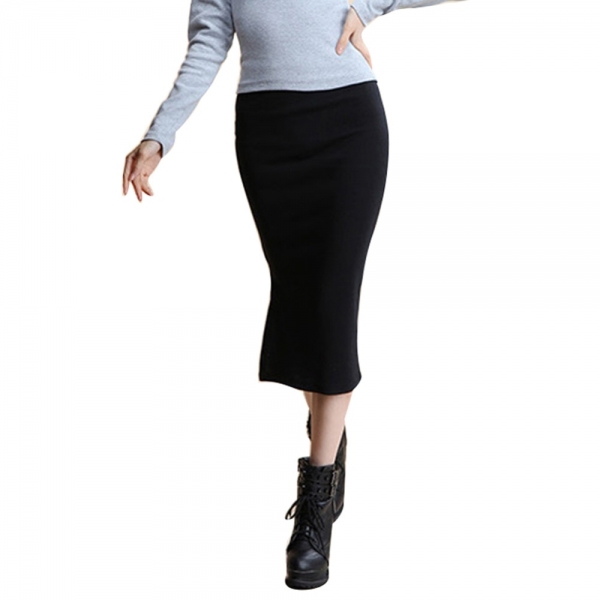 Autumn Winter Women Slim Split Long Skirts High Waist Knitted Cotton