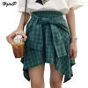 HziriP Cotton Fake Two Pieces-shirts Plaid Skirts Women Casual Stretch Waist Summer Midi Skirt 17 Fashion Asymmetrical Skirts
