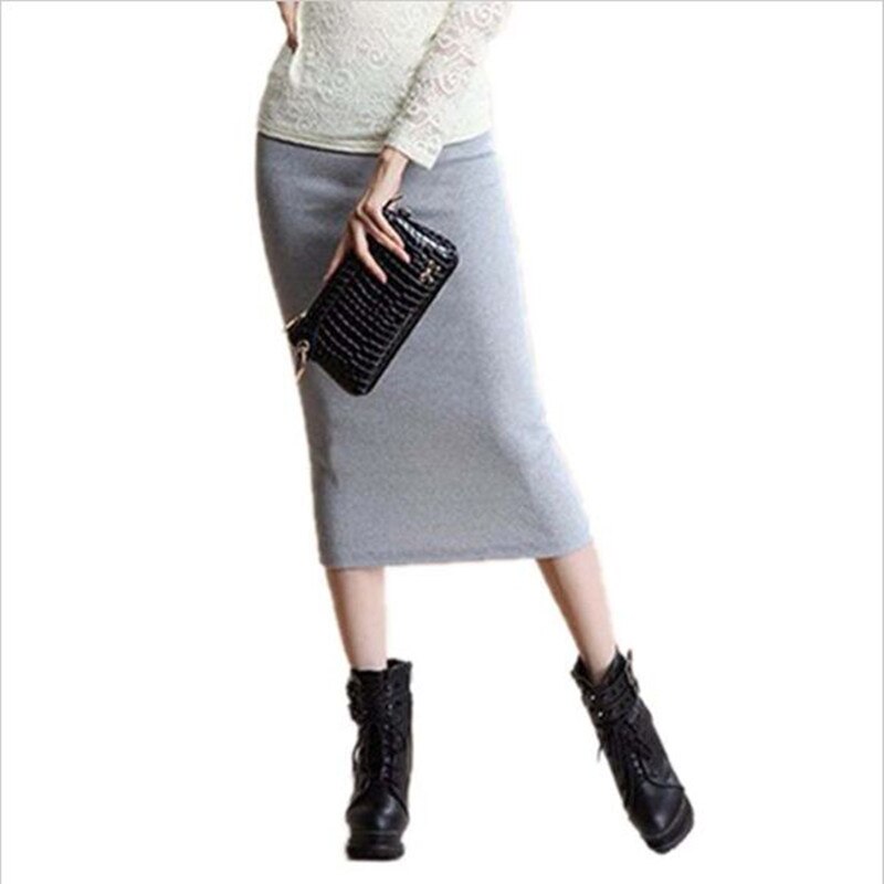 16 Winter Skirts Sexy Chic Pencil Skirts Wool Rib Knit Long Elastic Waist Skirt Package Hip Split Midi Skirt Maxi Vintage