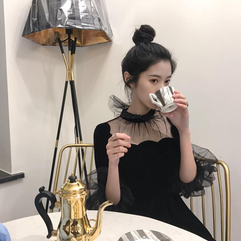 19 New Summer Dress Women Korea Chic Solid Black Ladies Mash Patchwork O-Neck Half Pull Sleeve Empire Vintage Fashion Dresses 3 Chic Summer Black Vintage Dress – Korean-Inspired O-Neck Mash Patchwork