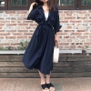 half Sleeve Brown Dress Oversize Collar Buttons Long Shirt Dresses Women Casual Dress