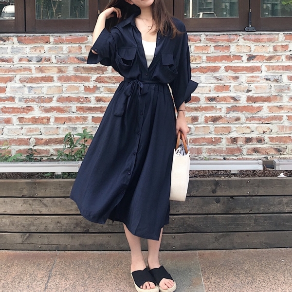Women cardigan pocket half Sleeve Brown Dress Oversize Collar Buttons Long Shirt Dresses Women Casual Dress Robe Femme Vestido 1 half Sleeve Brown Dress Oversize Collar Buttons Long Shirt Dresses Women Casual Dress