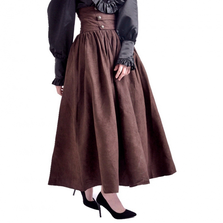 Gothic Steampunk Skirts Women Vintage Victorian Renaissance Cosplay High Waist Double-breasted Long Walking Skirt