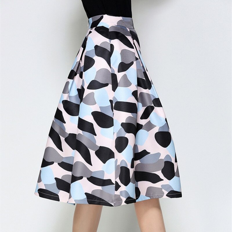 Elegant Fashion Vintage Skirts High Waist Print Patchwork