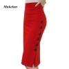Slit Button Slim Pencil Skirt Elegant Office Ladies Skirts Red Black