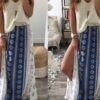 Skirts High Waist Bohemia bifurcate Print Maxi Skirt Elegant Vintage