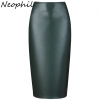 Neophil 19 Ladies Sexy Shining Faux Leather Midi Pencil Skirts High Waist Winter Elastic Bodycon Sexy Office Short Saias S0308